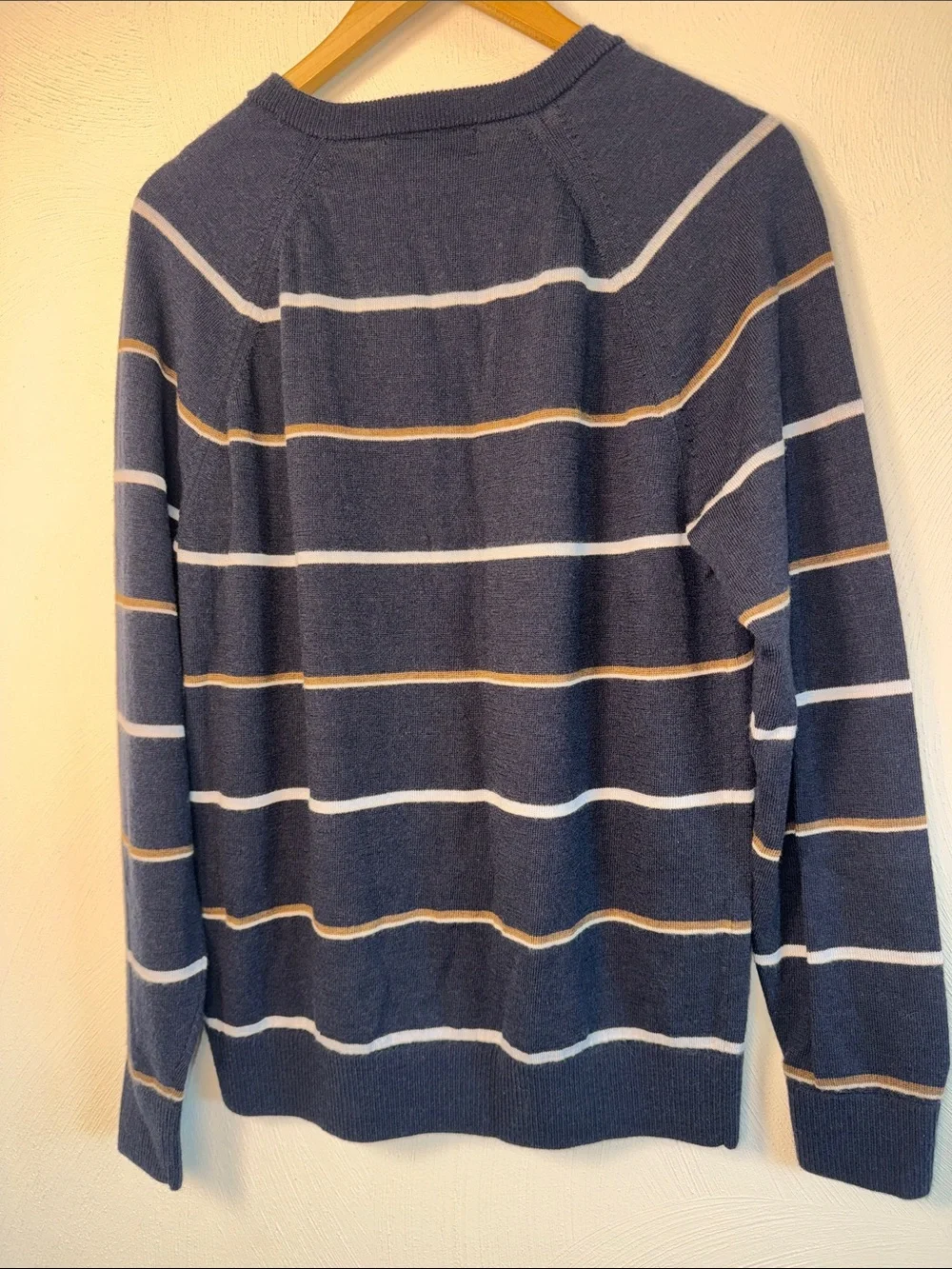 Banana Republic Navy Crewneck Sweater with White and Tan Stripes